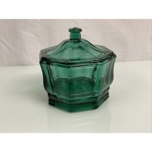 Vintage - Indiana Glass Company Emerald Green, Teal - Octagon Candy Dish W/ Lid